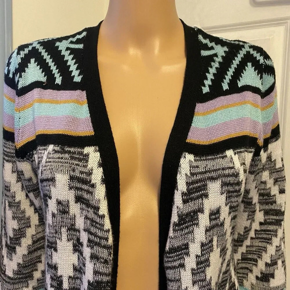 NOBO Southwestern Duster Cardigan Sweater Aztec Knit Artsy Women M Grunge Y2K - Picture 7 of 10
